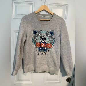 Kenzo Heather Gray Crewneck with Vibrant Tiger Motif